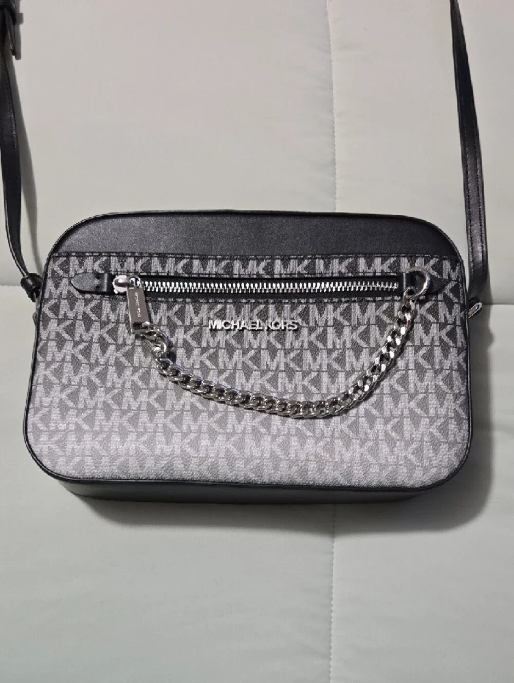 Michael Kors Gray Signature MK Crossbody with Chain Detail - Picture 2 of 9